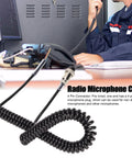 4 Pin Radio Mic Cable Replacement Cord with prewired female plug for CB HAM radios, flexible coiled, desk setup visible