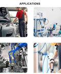 Applications of 60-Piece Push To Connect Pneumatic Fittings And Blank Plugs Set in automotive, medical, industrial, and packaging settings.