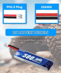 EMAX 1S 500mAh HV Lipo Battery 80C Continuous Discharge, 160C Burst with PH2.0 Plug on RC background