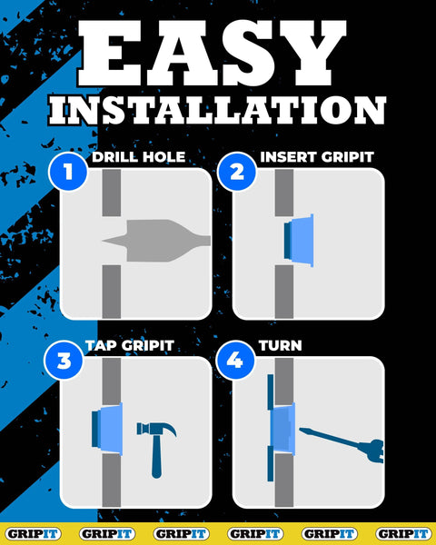 Infographic showing installation steps for Heavy Duty Drywall Anchors Pack Of 4 With Screws And 1 Inch Drill Bit Included.