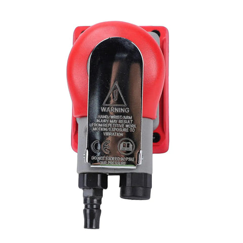 Heavy Duty Pneumatic Random Orbital Sander Paired With A Slick Air Powered Palm Polisher, featuring ergonomic grip and warning label.