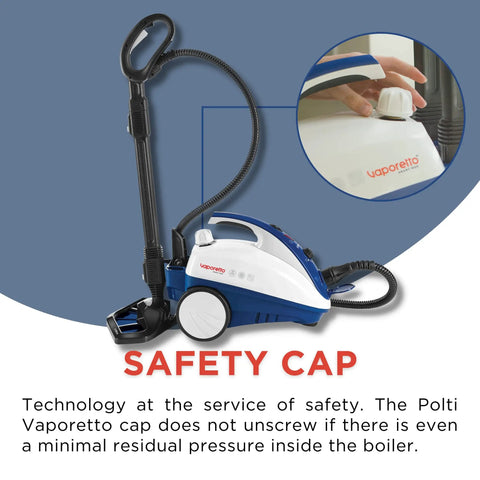 Smart Steam Mop With Handheld Unit Including Twelve Versatile Attachments To Sanitize Tile Hardwood Carpet And Car Detailing No Sweat Makes Scrubbing Your Whole Crib A Total Flex with safety cap and hose.