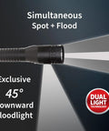 Xtreme Lumens Metal Dual Light LED Flashlight For Duty And Personal Use Rechargeable with simultaneous spot and floodlight.
