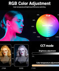 Two Pack RGB Video Lighting Kit With 40W Output And 360 Degree Full Color Range From 2700K To 6500K, showcasing color adjustments
