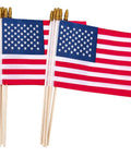 12 Pack 8x12 Inch Handheld American Flags On Wooden Sticks With Kid Safe Spear Top For Memorial Day And Fourth Of July Decor, Durable Polyester US Flags, 14.5 Inch Total Length, Fade Resistant Patriotic Party Supplies.