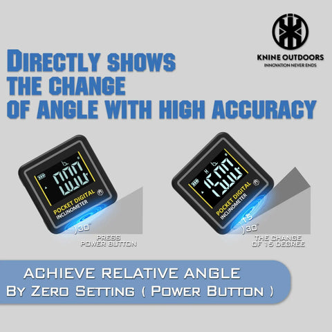 Mini Digital Angle Finder With Beefed Up Four Side Magnets For Table Saw Miter Protractor And Woodworking Measurements Plus Built In Level Box showing angle change display.