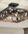 4 Light Modern Black Square Chandelier With Vintage Wood Grain Finish And 180 Degree Adjustable Pole For Dope Vibe