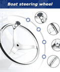 3 Spoke Stainless Steel Boat Steering Wheel with Turning Knob 13.5 Inch Diameter showing detailed design features