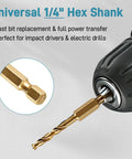 Universal 1/4 inch hex shank for Real Deal M35 Cobalt Stubby Drill Bit Set, ideal for impact drivers and electric drills.