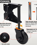 Rugged Spring Loaded Gate Caster Wheel Built Like A Tank Wood Fence Roller With 360 Swivel 4.5 Inch showing dual side 90° mount bracket and 4.3 inch caster.