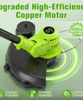 Cordless 21V Weed Wacker And Edger 2 In 1 With Wheels showing upgraded high-efficiency copper motor