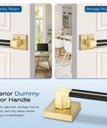 Gold Dummy Door Handles With Black Leather 2 Pack For Pantry And French Doors No Lock Function No Latch Or Key Pull Or Push Style One Sided Surface Mount Hardware No Fuss. Gold dummy door handle on white panel, surface-mount view for pantry or storage door.