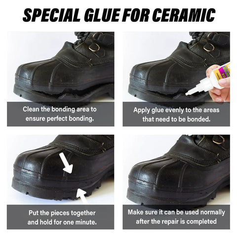 Steps showing Fast Drying Shoe Glue For Quick Sole Repair And Waterproof Bond Anti Clog Cap Heat Resistant Strong Adhesive For Boots Sneakers Sandals And High Heels Reliable Fix For Cracked Or Loose Soles used on a boot