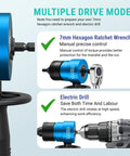 Badass Rivet Nut Drill Adapter For Standard Electric Drills Heavy Duty Nutsert Toolkit with 7mm hexagon ratchet wrench and electric drill.