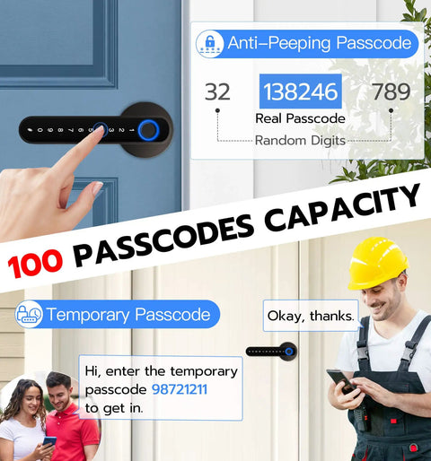 Fingerprint Door Lock With Keypad And App Control, No Key Needed Keyless Entry Smart Lock For Bedroom Hotel Apartment