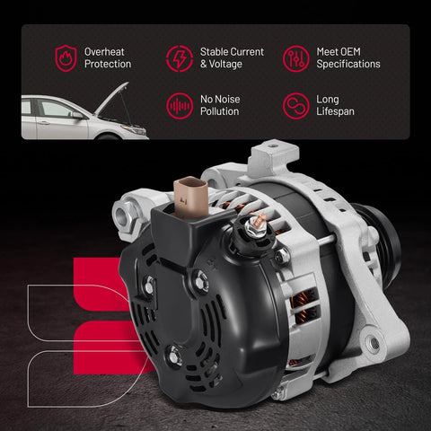 Rear view of Alternator Direct Fit For Toyota Corolla 2014 2019 1.8L L4 Engine Replacement with focus on connections