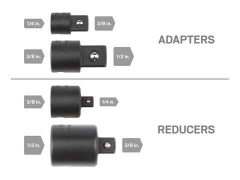 Impact Socket Adapter And Reducer Set 4 Piece For 1/4 3/8 And 1/2 Inch Drives Converts Between Sizes On Impact Drivers