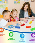 Children using Ten Frame Math Manipulative Set For Elementary Kids with colorful boards and task cards in classroom setting.