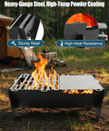 Portable Folding Charcoal Grill With Griddle Surface, Grate And Wire Mesh For Outdoor Grilling Sessions, compact and fired up