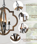 Farmhouse Wood Orb Chandelier With Four Lights, Rustic Pendant Lighting, sturdy metal bracket, handcrafted wood finish