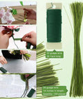 DIY Floral Arrangement Kit With Green Floral Tape And Floral Wire, Wire Cutter Tools, Boutonniere Pin, And Stem Wrap Supplies For Bouquets And Wreaths displayed with green wire and floral tape in use