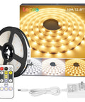 LED Tunable White Strip Light 32.8ft With 600 2835 LEDs, remote, power adapter, and packaging.