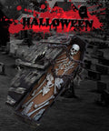 28 Piece Skeleton Bones And Skull Set For Halloween Decor Spooky Graveyard Ground Props with open coffin display in graveyard