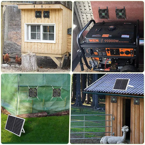 Solar Powered Dual 5 Inch Fans Vent Kit For Shed Chicken Coop And Greenhouse Outdoor Ventilation With 13 Ft On Off Cable IPX7 Waterproof Exhaust And Intake Mounting Kit And Installation Kits