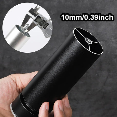 Close-up of measuring 6 Pack M10 Furniture Leg Bolts For Tables And Desks Height Adjustable Metal Replacement Feet, black finish.