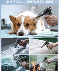 Cordless Air Duster With 60 MPH Wind Power Portable Mini Blower used for cleaning dog fur, keyboards, seats, glass, and wood.