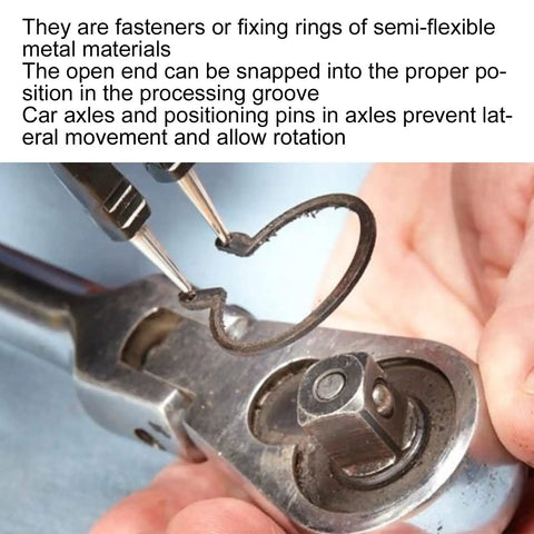 Detail of Auto Repair Snap Ring Kit For Home Garage, heat treated alloy steel retaining ring being installed on machinery