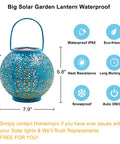 Teal Blue Solar Lantern Outdoor Garden Light 7.9 Inch Waterproof Metal Table Lamp Auto On Off For Patio Yard Decor