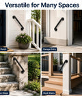 Rock Solid 12 Inch Matte Black Stair Handrail Wall Mounted Grip Aid For Indoor Outdoor Steps Porch Straight Up Safety Rail installed on garden steps.