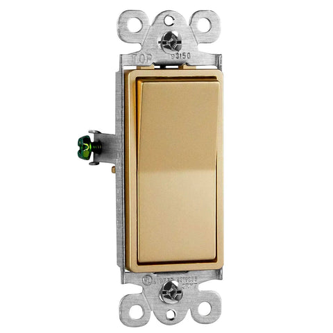Gold 3 Way Decorator Paddle Light Switch DIY Friendly Single Pole Or Three Way, 3 Wire, Grounding Screw, 15A 120V 277V