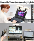 Dual Lamp Ring Light For Video Calls And Live Streaming With Remote And Touch Dimming Pro Grade LED Lighting setup on monitors.