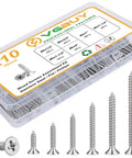 Wood Screws 210 Piece Assortment Kit, 304 Stainless Steel Phillips Drive, Six Sizes Including 2 Inch, 1 1/2 Inch, 1 1/4 Inch, 1 Inch, 3/4 Inch, 1/2 Inch