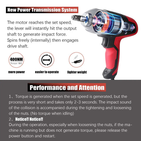 Beefy Electric Impact Wrench Half Inch Drive 12 Volt Cordless Tool with 400 Nm Max Torque shown with transparent casing