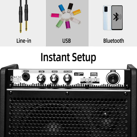 Plug And Play 20W Bluetooth Personal Monitor Amplifier For Electronic Drums And Keyboard USB Interface Front View.