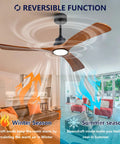 52 Inch Wood Ceiling Fan With 3 Solid Wood Blades Reversible DC Motor For Living Room demonstrating winter and summer airflow.