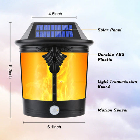 2 In 1 Solar Wall Lights Outdoor Pack Of 2 With Motion Sensor Flickering Flame And White Light Modes Waterproof Sconce With dimensions