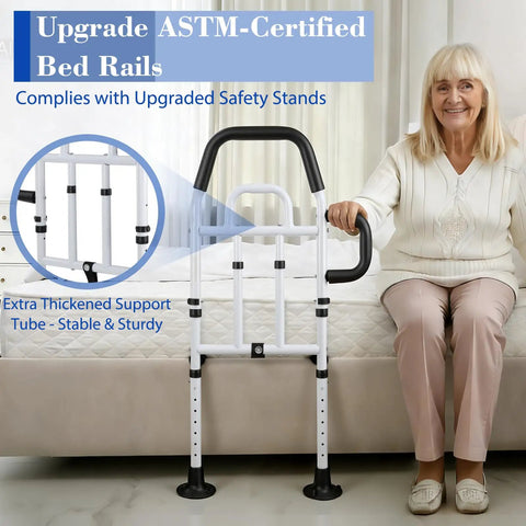 Easy Access Bed Rail For Seniors With No Slip Ergonomic Handle And Storage Pocket, ASTM Approved Safety Assist Rail in use