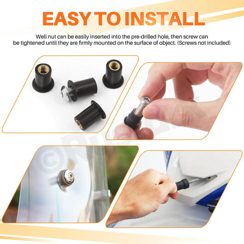 Comprehensive Rubber Well Nuts Kit M4 M5 M6 With Black Neoprene Expansion Nuts Brass Nuts For Fairings And Windshields Kayak Motorcycle Boat Installation DIY Gear A Go To Must Have For Marine And Automotive Projects Including Fairings And Dashboard Mounts