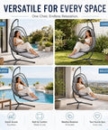 Chill Hanging Egg Chair With Stand And Retractable Footrest In Dark Gray Frame Wicker Rattan Swing Chair With Thick Cushion And Headrest Indoor Outdoor Hammock Lounge For Patio Balcony Garden Heavy Duty Steel Stand