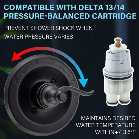 Pressure Balancing Valve Trim Replacement For D14 Series Matte Black With Easy Adjust Lever Handle And Temperature Indicator