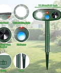 Fortress Pro Deer Repellent With Solar Ultrasonic Motion Activated Alarm And LED Light, green stake, 15.75-inch garden sensor
