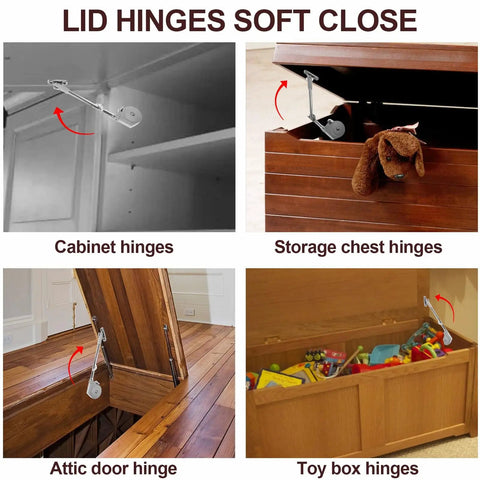 Soft Close Lid Stay Hinges For Upward Top Opening Flap Doors And Wooden Boxes 105 Degree Open With Slow Down Chest Hinges