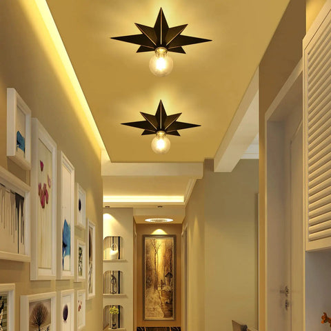 Modern hallway with 16 Inch Black Star Flush Mount Ceiling Light 2 Pack Dope Modern Industrial Ceiling Fixture installed