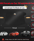 Car Windshield Cover For Ice And Snow 70 X 50 Inch, Heavy Duty 600D Snow Shield with mirror cover, universal fit cars and SUVs