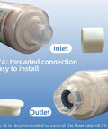 SlickRide Inline DI Deionizer Water System For Car Wash And Garage Detailing Featuring Transparent Housing And Purple To Brown Color Changing Resin Indicator showing inlet and outlet with threaded connections.