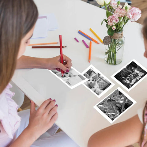 6 Rolls Kids Camera Instant Print Refill Paper Set For Kid Friendly Photo Fun, HD Thermal Paper Works With Most Kids Instant Cameras, Includes 2 Purple, 2 Green, 2 Orange Rolls, 2.2 Inch By 29.5 Foot Each, Prints 80 Plus Photos Per Roll, kids using printed photos